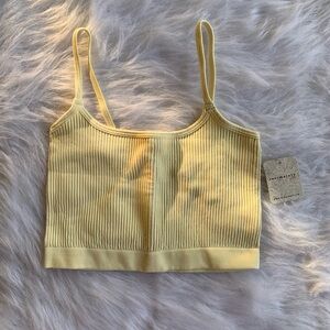 Free People Intimately Solid Ribbed Brami - Butter Yellow - Size XSmall